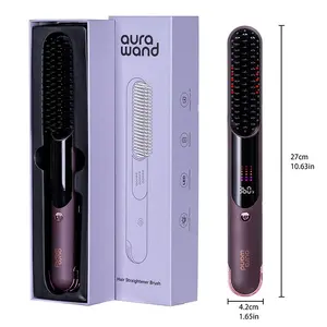 Aurawand 2026 New Wireless Infrared  travel Straightener Brush, Large Capacity Battery, High Quality Portable 2-in-1  Styler for Straightening & Curling, Travel Friendly,Daily, Lightweight, Salon、ionic anti-frizz hair