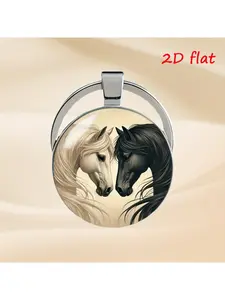 A Black And White Horse Time Gem Keychain, an Elegant Glass Keychain Featuring a Horse, The Perfect Gift for Family And Friends, Ideal for Animal Lovers, Cute Keychain