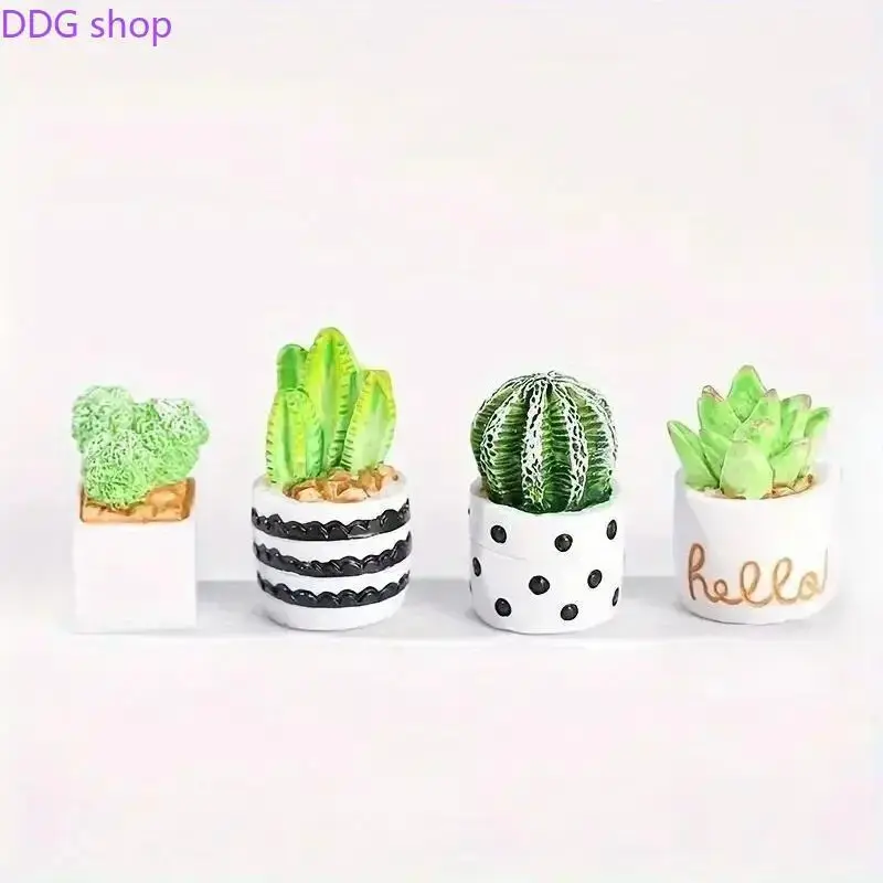 4Pcs Mini Resin Faux Succulent-Cactus Ornaments, Car Dashboard Decorations, Cars Accessories, Girly Desktop Decor, Gifts for Women