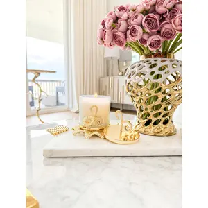 Gold Flower Leaf Candle Jar