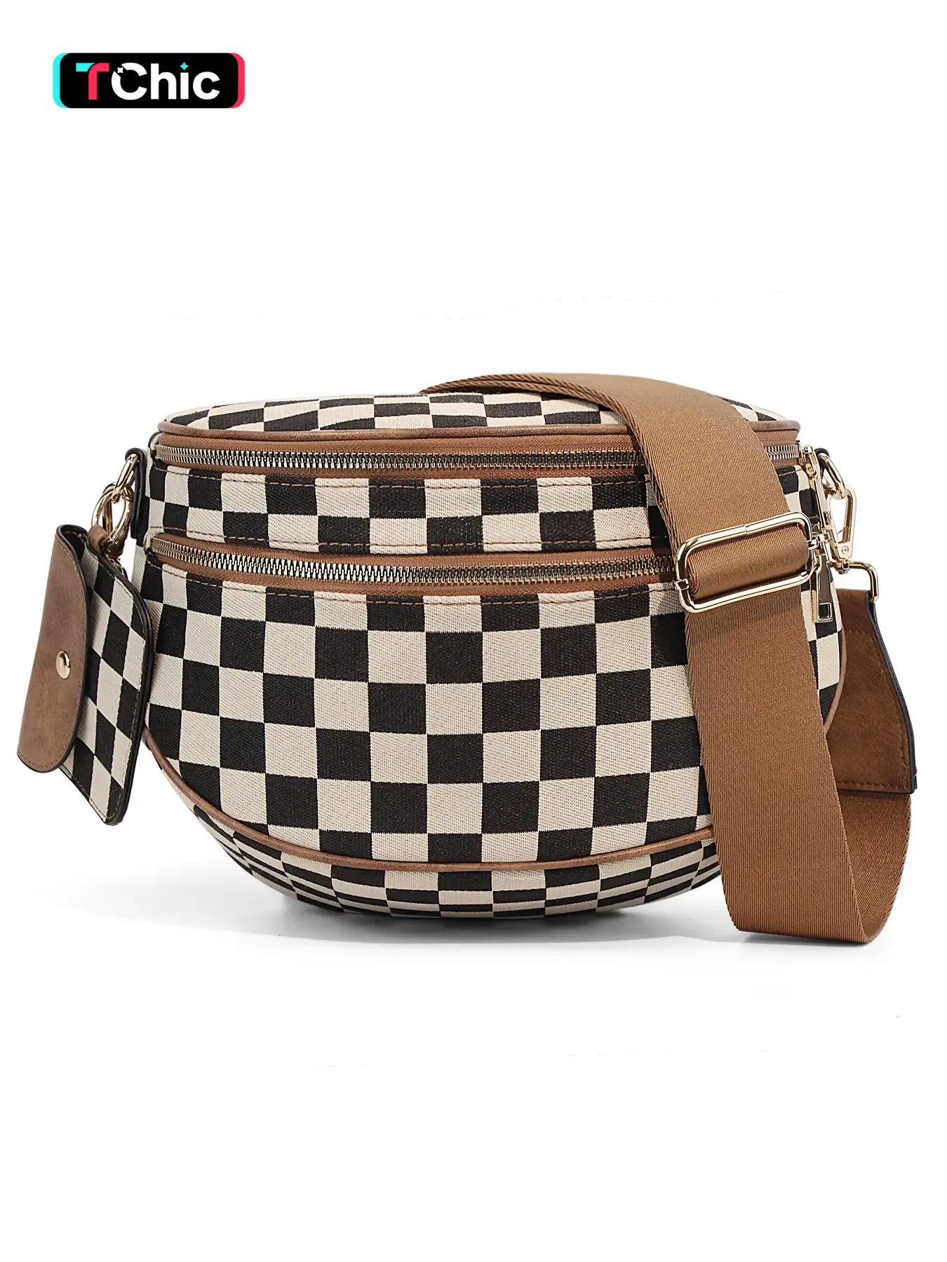 Fashionable Checkerboard Pattern Bag, Casual Versatile Zipper Shoulder Bag with Adjustable Strap and Coin Purse, Stylish Minimalist Commuting Lightweight Shoulder Women's Bag, Checkered Crossbody Bag, Cross Body Handbag