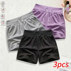 Women’s Casual Sports Fitness Shorts, 3-Pack – Non-stretch waist shorts for running training with side pockets – Lightweight summer casual fitness shorts – Easy-care, breathable fabric suitable for everyday wear