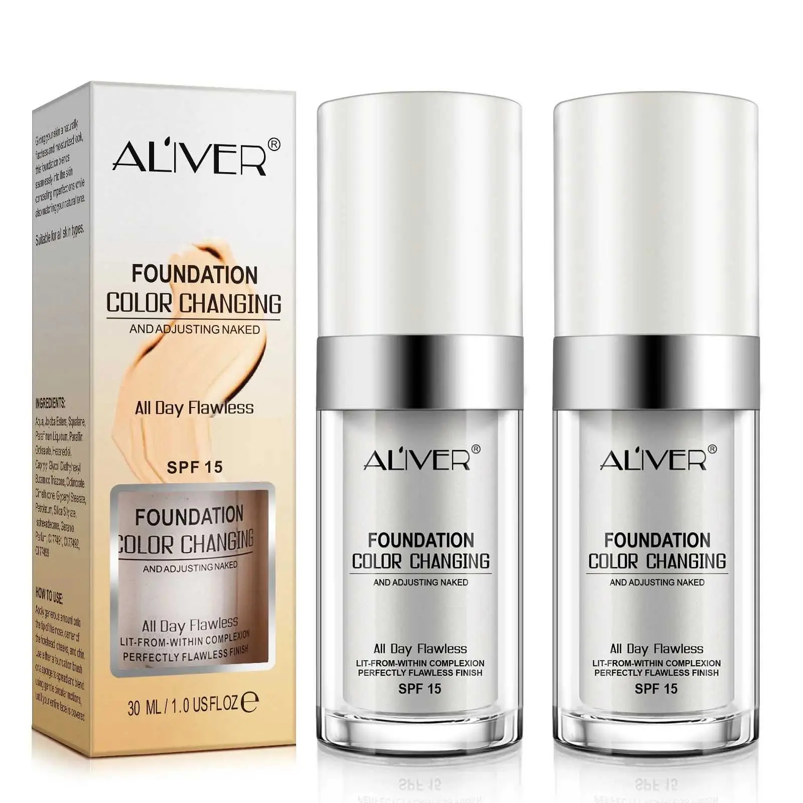 Aliver Foundation Liquid, Temperature-Responsive Color Adjustment, Long-Lasting Waterproof, Oil Control, Flawless, Complexion Perfecting, Flawless Matte Finish, Blend, Suitable for All Skin Types, Cosmetics Products