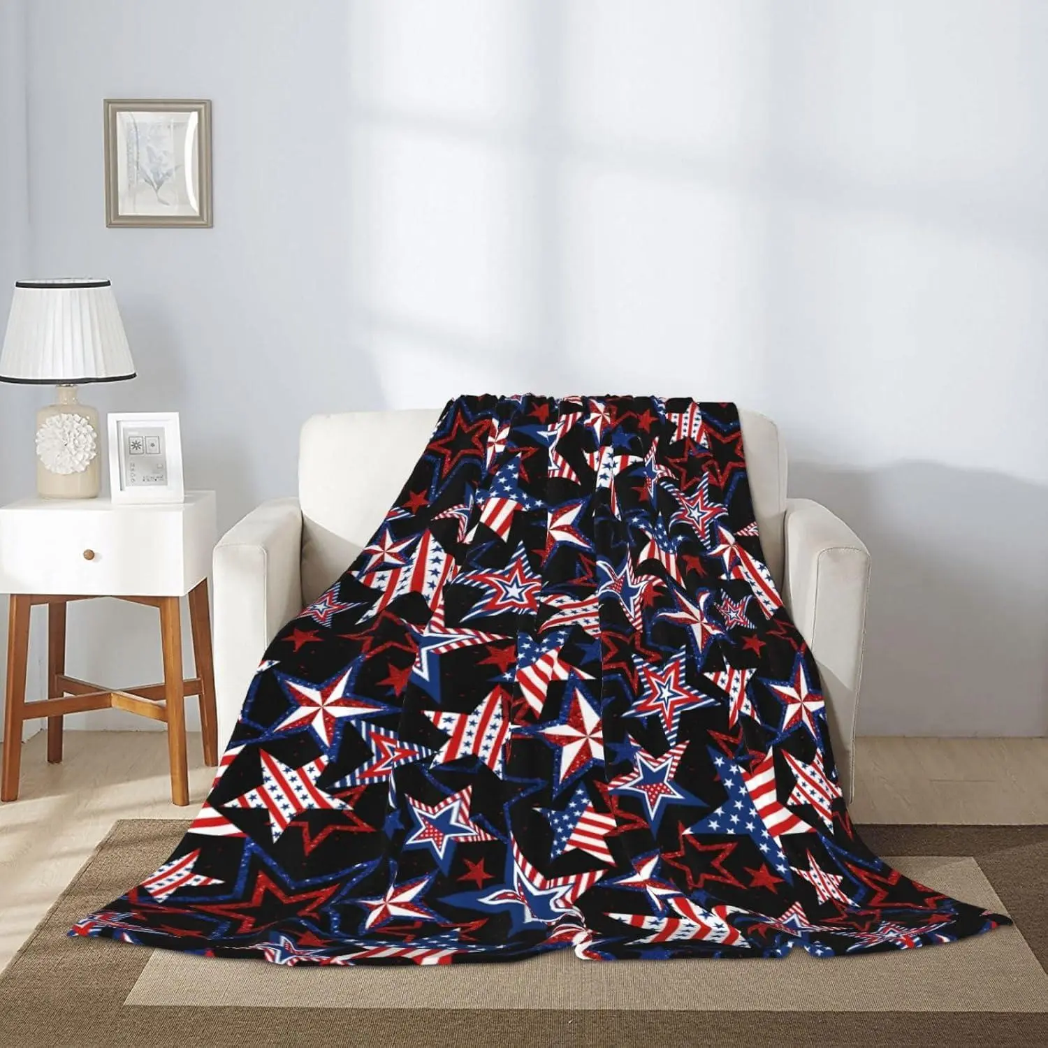 American Patriotics Blanket Skirt Stars and Stripes 4th of July Memorial DayChristmas throw blanket travel blanket Warm Flannel Fleece Blankets Cozy Soft Blanket Gifts for Women Men Girls Boys 50"x40"