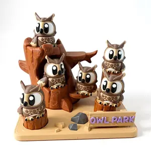 Melty Pixel Owl Park - 3D Owl Park Scene with Rocks, Tree Trucks, Tree Wood Sign - Perfect for Animal Lovers & Collectors - 4.5 in Diameter