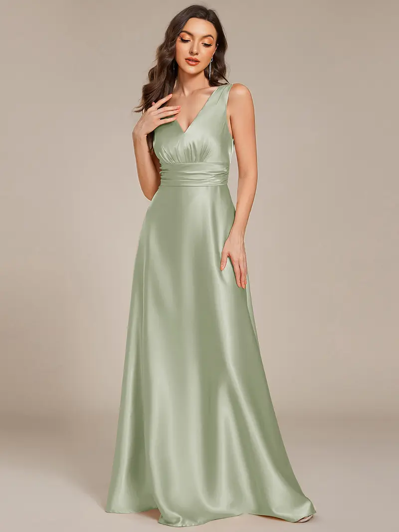 blue dress for baby girl Zapaka Women One Shoulder Bridesmaid Dress with Pockets Satin Green A Line Wedding Party Dress, Satin Color / US26W main image 0