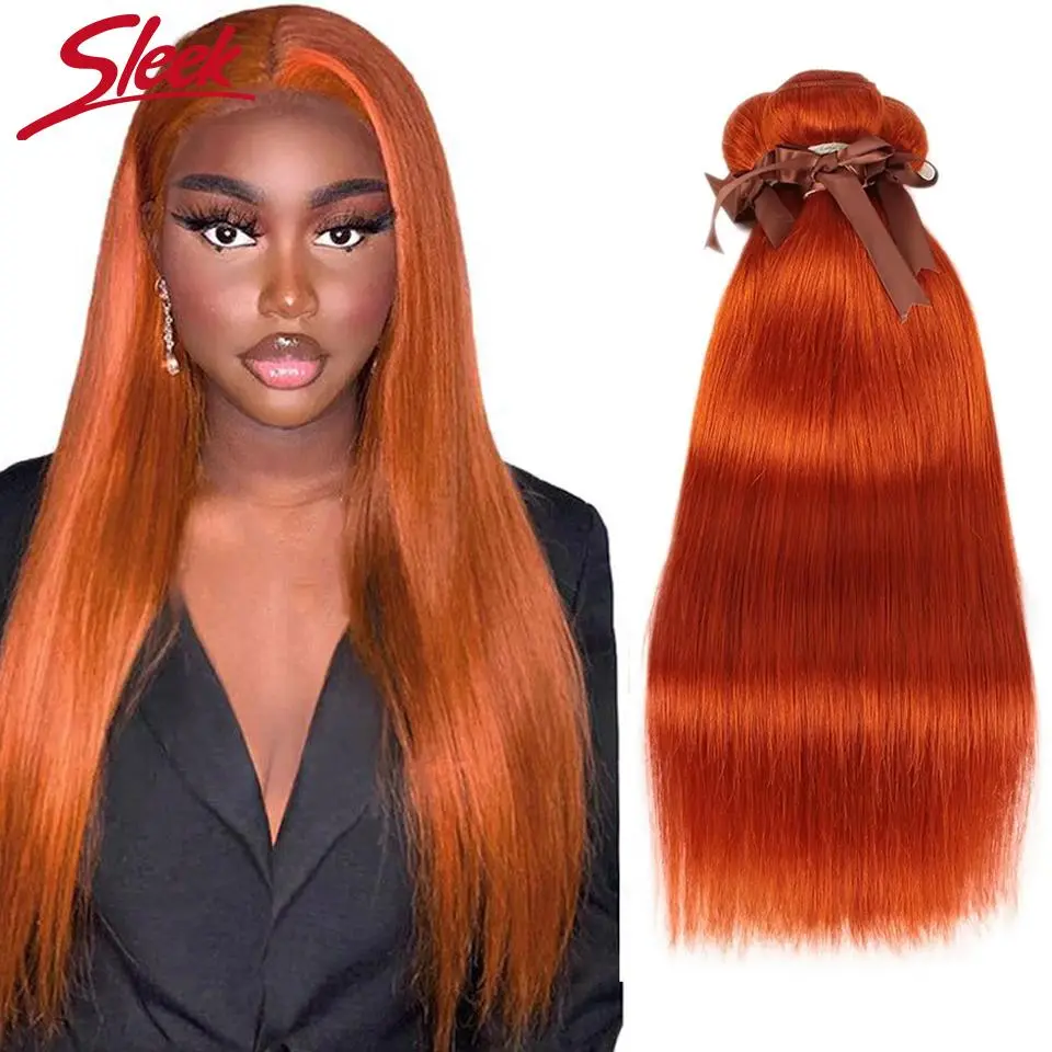 Sleek Peruvian  Ginger Orange Straight Hair Weave Bundles Deal Human Hair Extension 8 To 28 Inch Remy 100% Human Hair Bundles