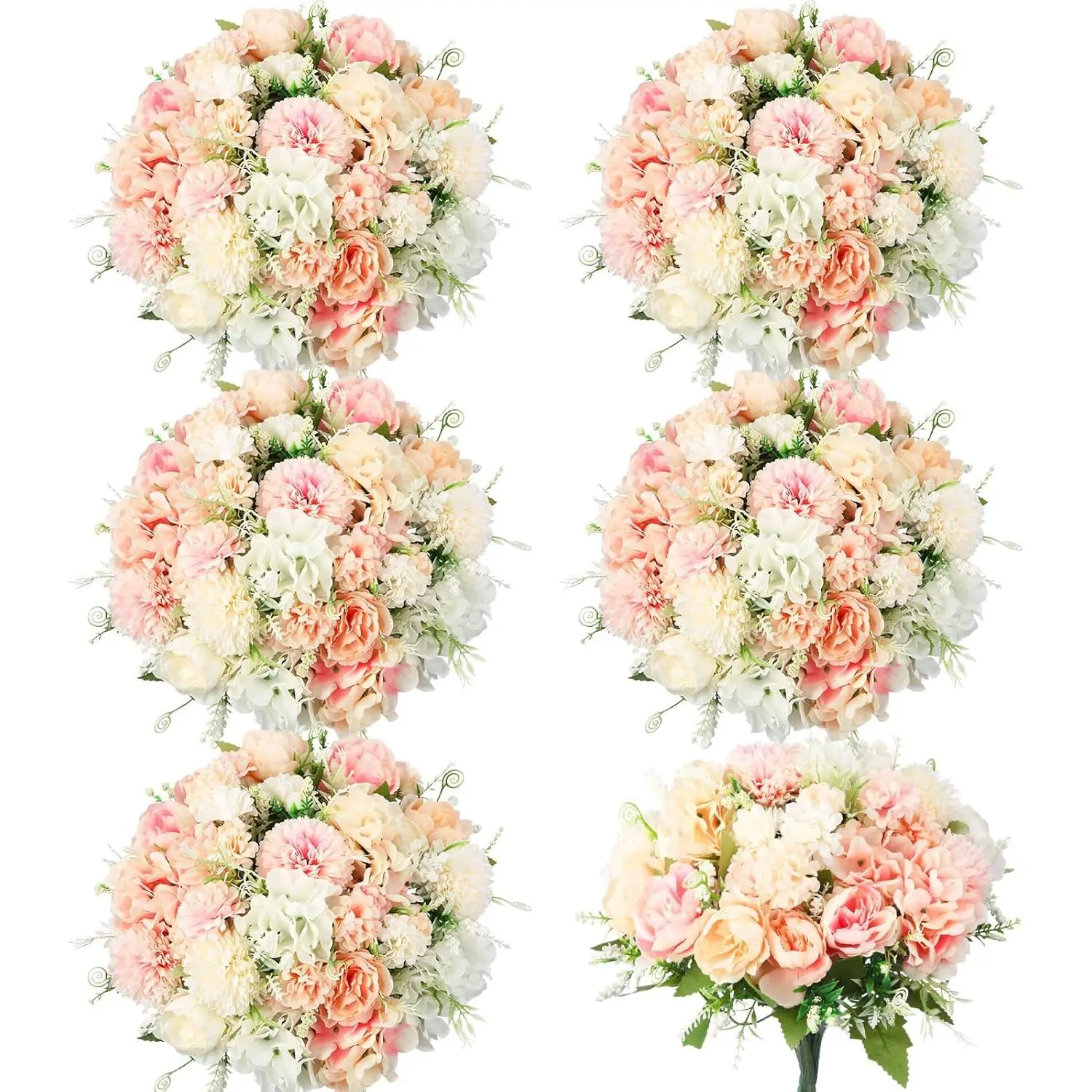 Artificial  Artificial Peonies Silk  Faux Peony  Peony Silk Hydrangea Bouquet for Wedding Table Centerpiece Floral Vase Decor(White,Pink,6 )