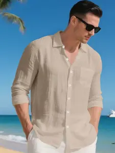 Men's Casual Linen Shirt Long Sleeve Button Front Tropical Beach Vacation Loose Fit Top, Comfortable Breathable Summer Wear, Stylish Daily