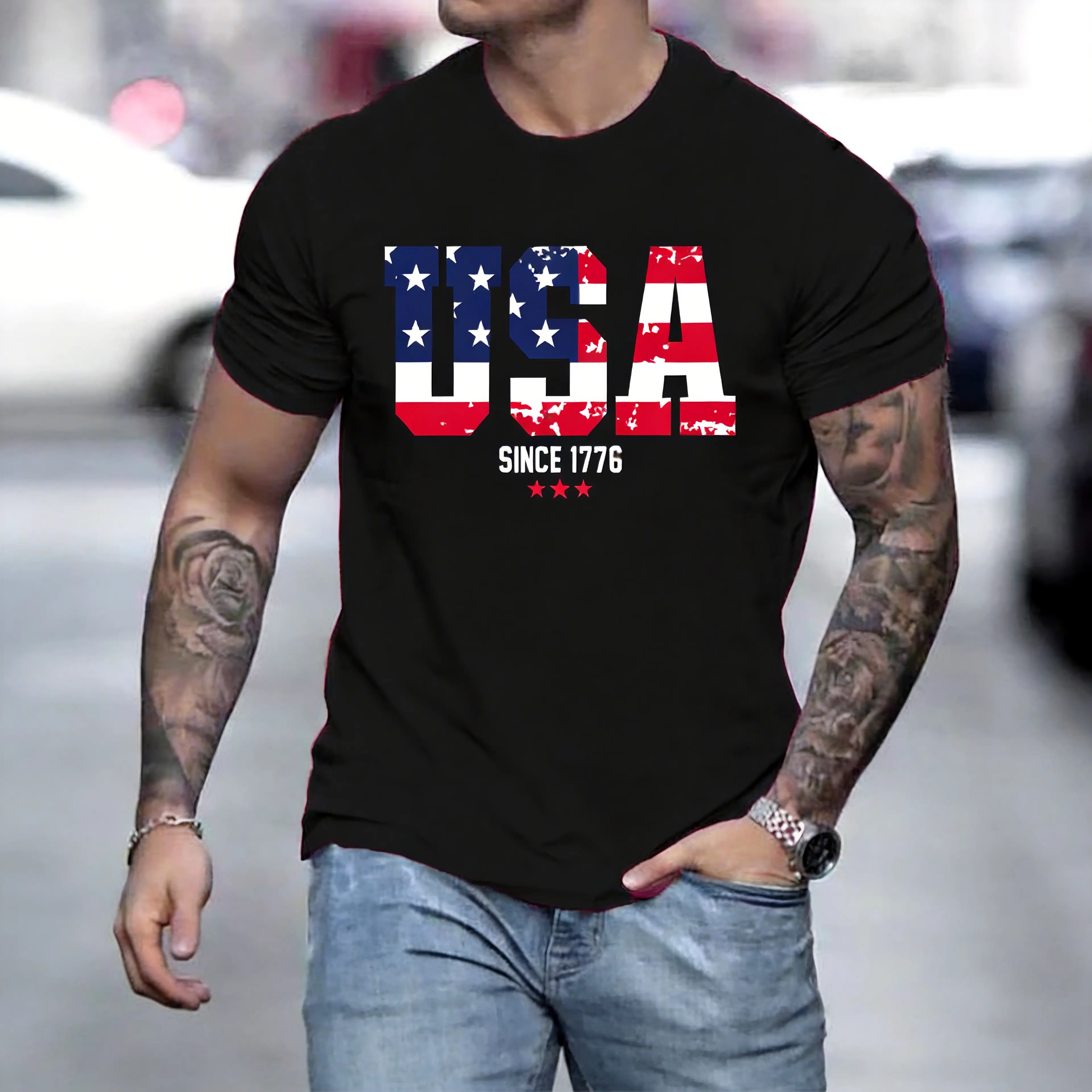 Men's USA Patriotic Graphic T-Shirt, Soft 100% Cotton Shortsleeve Top with a Round Neck and Unisex Fit