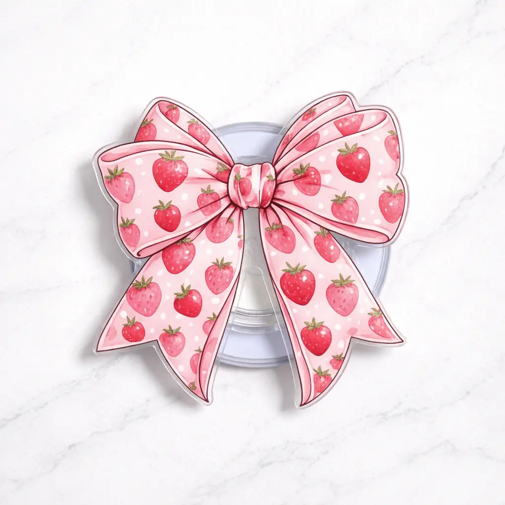 Coquette Strawberry Bow Magsafe Phone Grip – Magnetic Phone Holder – Trendy Girly Gift