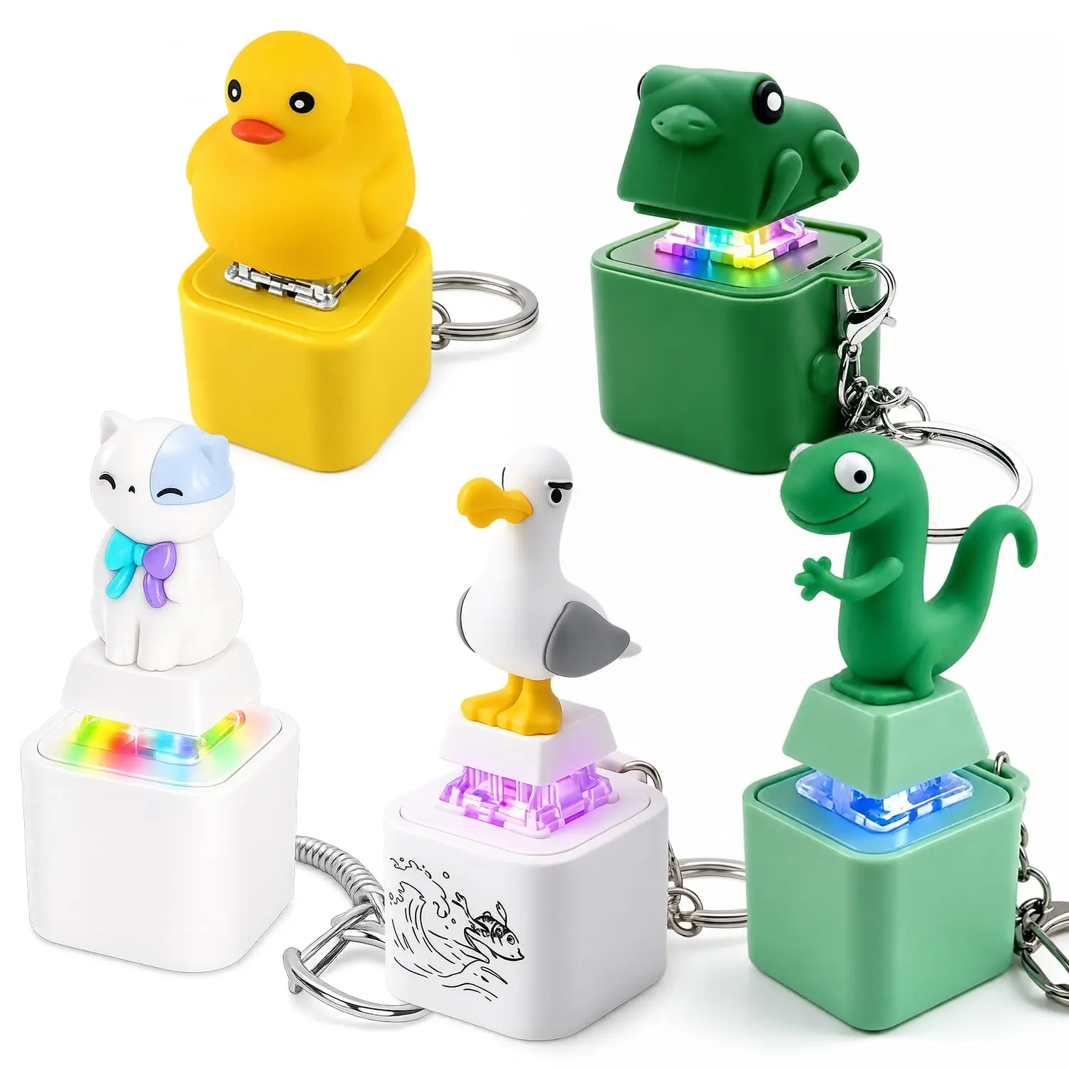 Rechargeable Battery-Powered Seagull Mine Button Keychain Fidget Clicker Toy - Compact Unisex Cool Non-Toxic Anxiety & Picking Fidget Toy with Real Sound, LED Light, Desk Stress Relief Gift