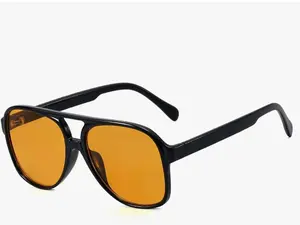 Vintage Aviator Sunglasses for Women Men Retro 70S Classic Large Squared Frame with Orange Lenses Unisex Fashion Accessories