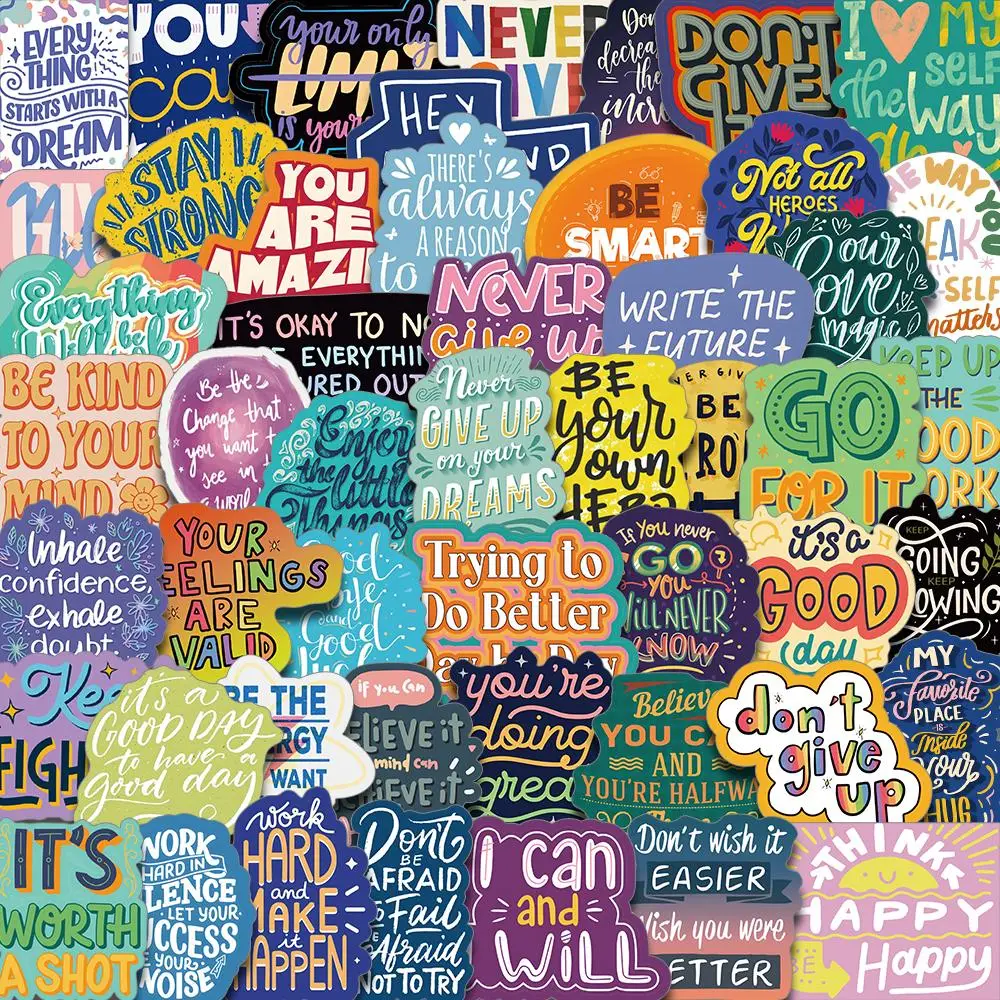 Motivational English Letter Pattern Sticker, 50pcs/set Self-adhesive Decorative Sticker, DIY Decal for Water Bottle & Laptop & Phone Case