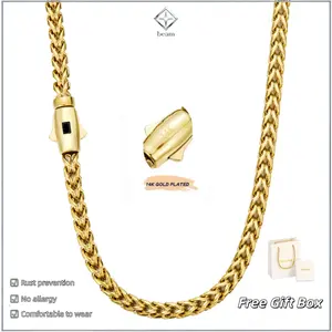 Beam 14K Gold-Plated 6MM Oval Square Link Necklace（Bracelet） | Waterproof, Hypoallergenic | 16in to 30in lengths are suitable for necklaces, and 7.5/8.5in lengths are suitable for bracelets.The best gift for your loved one | Cuban necklace Miami style |