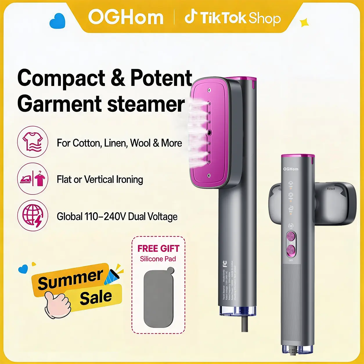 【SummerWins】OGHom Garment Steamer for Clothes, 2-in-1 Portable Steamer & Iron, Dual Voltage 110-240V, Large 120mL Water Tank, Powerful Steam, 30s Fast Heat Up, Perfect for Europe & Worldwide Travel, TravelEssentials, TravelHack, Summervibes summserfinds