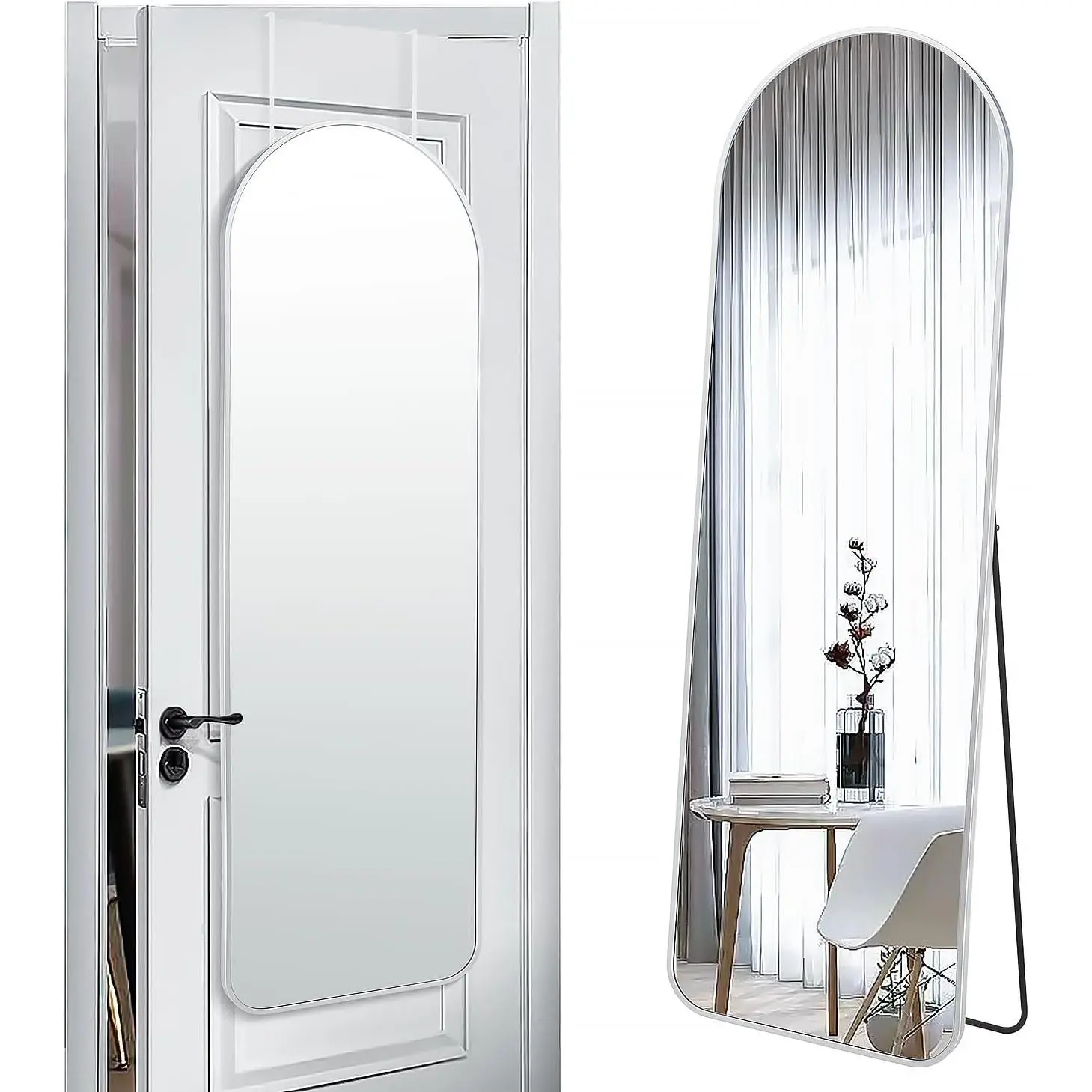 57x20 Door  Full Length Mirror, Floor (Height 5.7ft just  in1.3ft) Wall Mounted Metal Frame Arch Dressing Mirrors for Bedroom Bathroom Living Room 57 inch