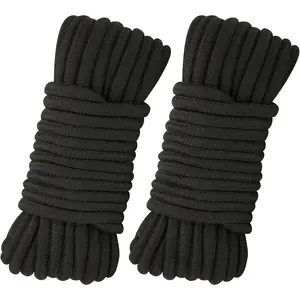 2Pcs Soft Cotton Rope, 66Ft x 8MM Thick String, Black Cotton Cord for Hanging Clothes, Binding Luggage and Home Decoration