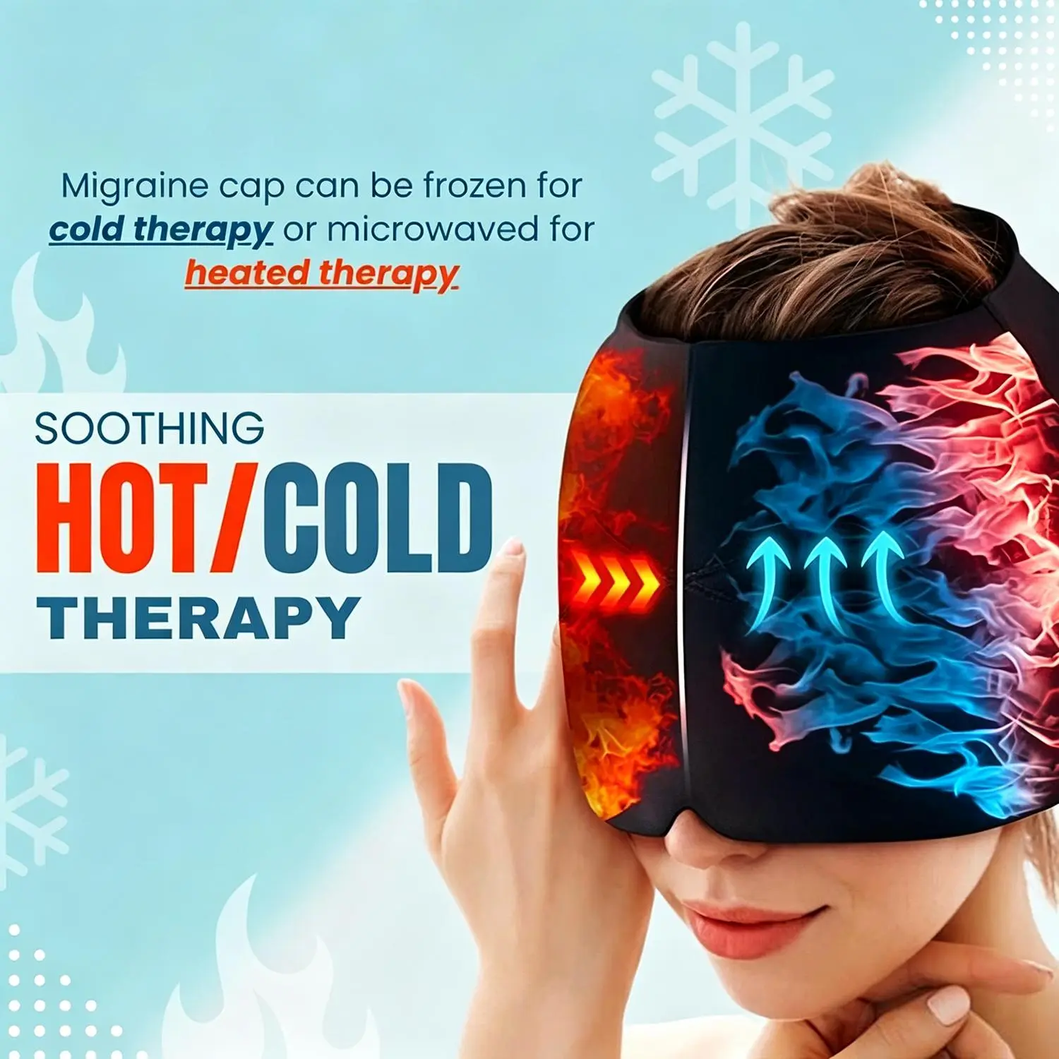 Migraine Relief Cap, Soothing Headache Hat, Gel Ice Pack Head Wrap with Hot and Cold Therapy, Headache Relief Cap for Sinus, Puffy Eyes, Tension and Stress Relief