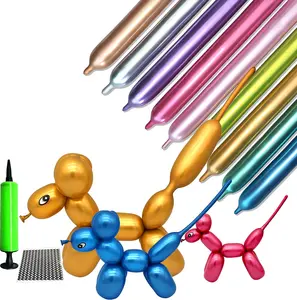 100Pcs 260 Long Balloons Kit with Pump, Shiny Metallic Latex Twisting Balloon for Balloon Animals, Magic Balloons for Birthdays Wedding Party Decorations Multicolor LXZFCRG