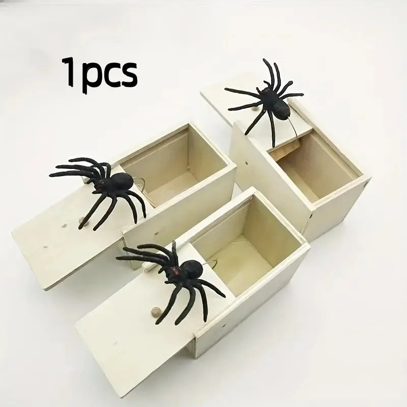 Handmade Wooden Spider Prank Box with Hidden Compartment and Fake Spiders, Dual-Purpose Desktop Organizer & Fun Creative Prank Gift for Young Adults, Prank Gifts
