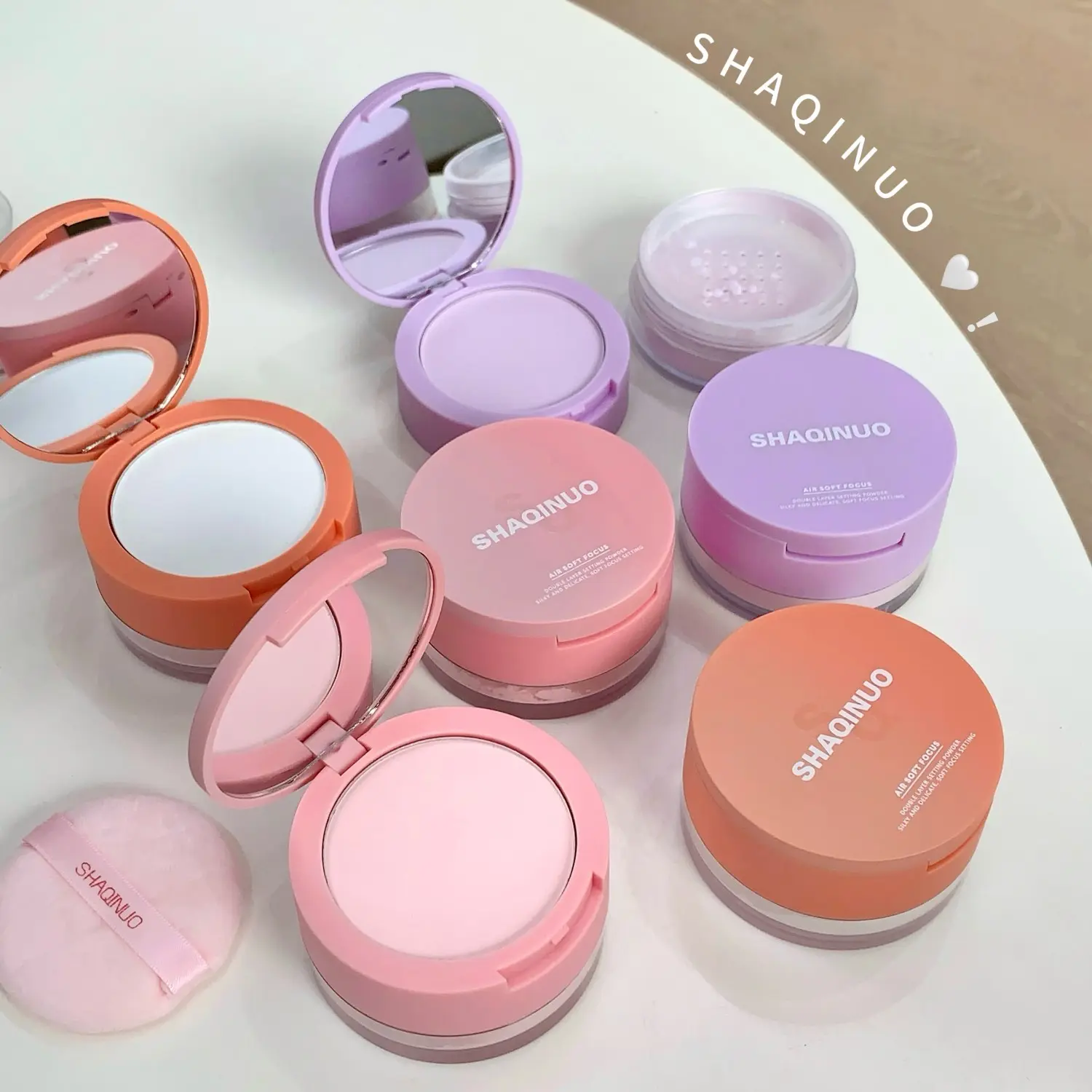 shaqinuo Dual-Effect 2-in-1 Setting Powder, Long-Lasting Oil Control Loose and Compact Powder Cosmetic for All Skin Types (10g + 7g), Loose Powder