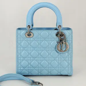 Pre-owned Dior patent Shoulder Bags Christian Blue Lady Handle Bag
