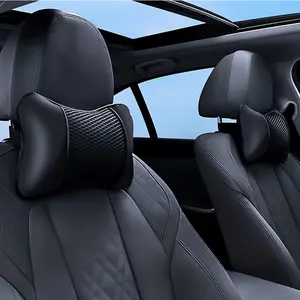 2pcs Universal Car Adjustable Headrests PU Leather Mesh Breathable Neck Pillows, Soft Comfortable Seat Rest Cushions, Auto Interior Accessories Decorations
