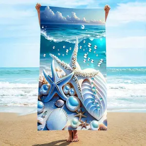 Ocean Shell Starfish Pattern Beach  Quick Dry Microfiber Multipurpose Machine Washable Durable  Suitable for Beach Pool Bathroom Camping Travel Yoga Fitness Bleacher Blanket Party Decoration Photo Background tea towel fdt