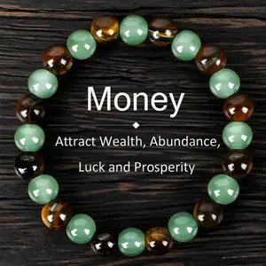 1pc Money Attraction Bracelet with Green Aventurine & Tiger Eye for Wealth & Good Luck, Wealth Manifestation Crystal Bracelet for Birthday, Anniversary, Summer Vacation & Theme Parties Jewelry Gift for Women and Men
