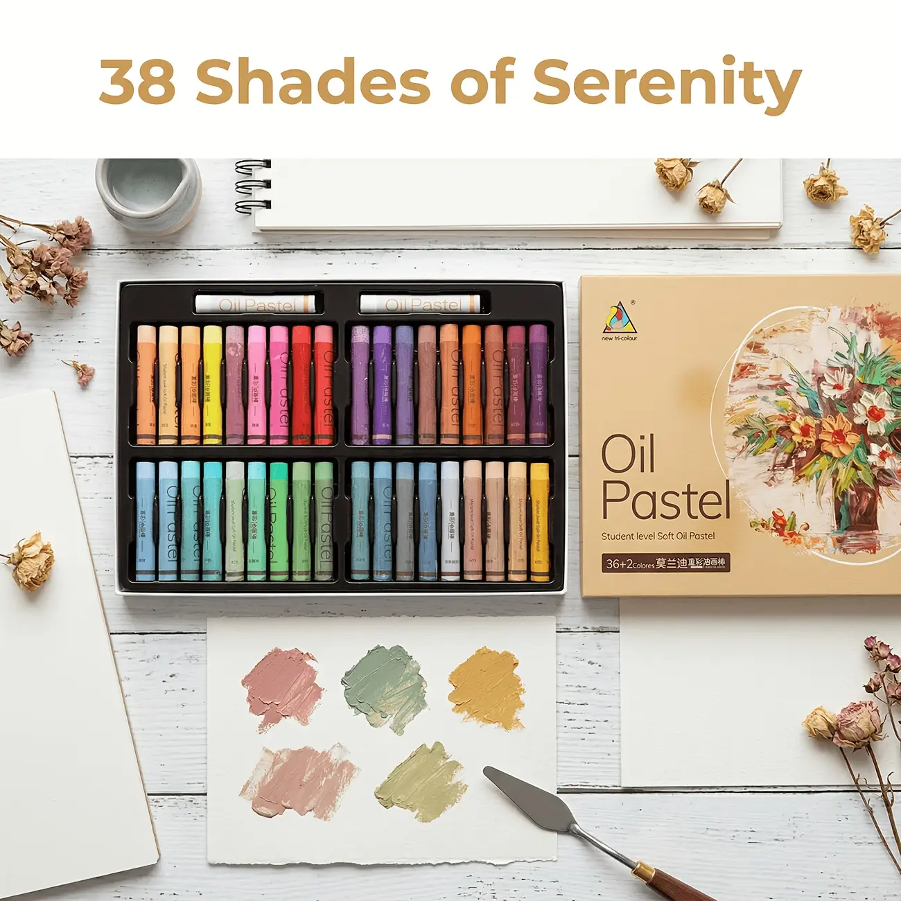 36+2 Color Morandi Muted Shades Oil Pastel Kit - Ultra Soft, Low-Saturation Artistic Tones, 2 Extra White Highlight Sticks, Blending & Highlighting Tool, Ideal for Beginner Artists, Great for Heavy Color Painting Craft Gifts, 36+2 Colors
