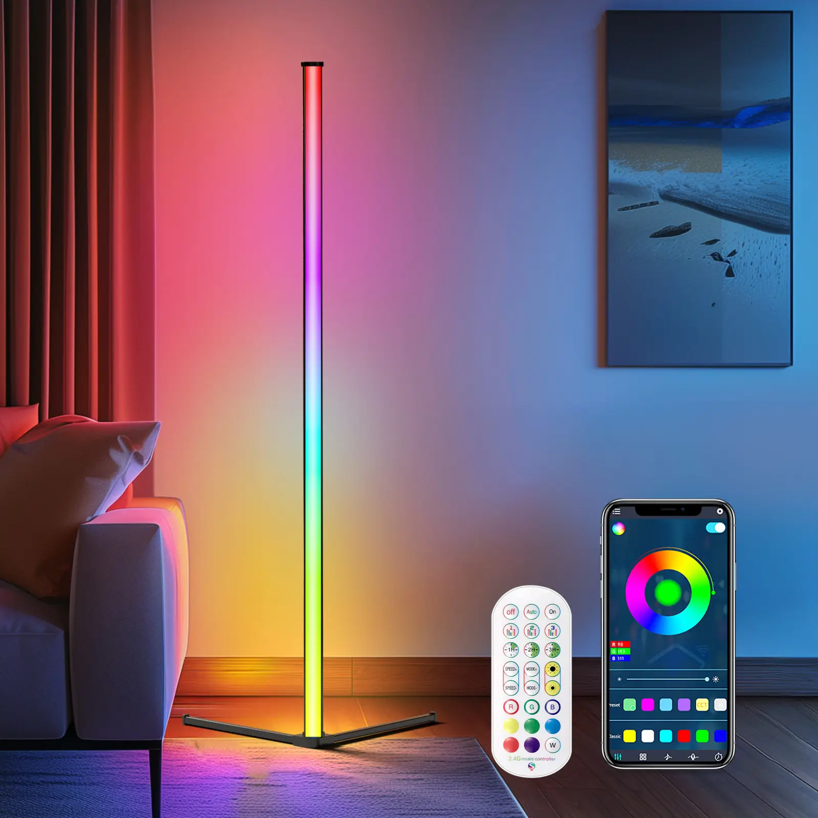 DAYBETTER LED Corner Lamp, RGB Corner Floor Lamp with APP and Remote Control, 16 Million Colors & 68+ Scene Color Changing Ambience Light with Music S