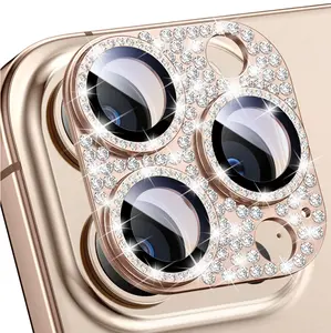 Compatible for iPhone 16 Pro Max & 16 Pro Camera Lens Protector, Bling Glitter Metal Cover Glass Lens Screen Protective Accessories for iPhone 16 Promax - 16Pro