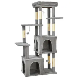 Scratching Post for Large Cats 62" - Multi-Level Tower with Extra Large Platform, Spacious Condominiums, Sturdy Natural Sisal Posts, Play Area for Maine Coon - Light Grey