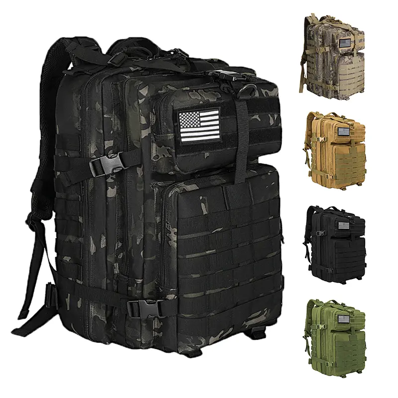 Wolt 45L Tactical Backpack - Military Waterproof Army-Style Durable Outdoor Hiking Daypack, Camping Rucksack with Laptop Sleeve, MOLLE System, Heavy-Duty EDC Work Bag for Men Outdoor Sport, Hiking Daypacks