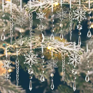 Limited Christmas Sale: 18pcs Crystal Ornaments Christmas Tree Decorations Sparkling Dazzling Snowflake Design Hanging Ornaments for Festive Holiday Season Home Decor Light Weight Traditional Glass