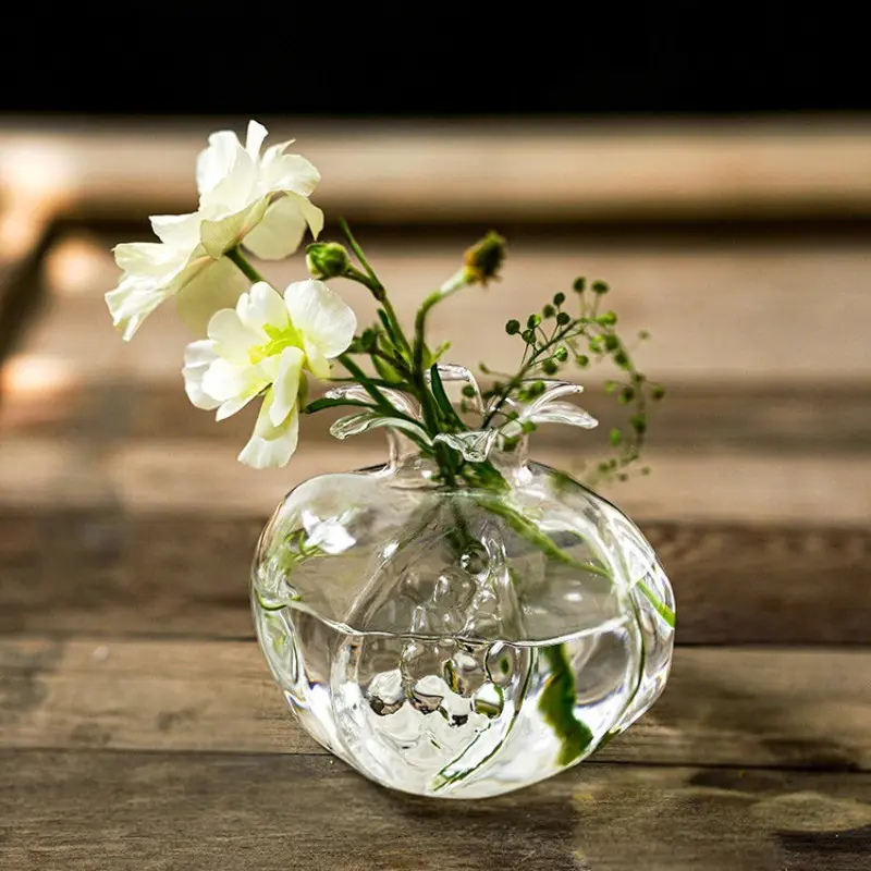 Simple Pomegranate Flower Vase, Transparent Glass Dried Flower Holder, Decorative Flower Vessel, Home Decorative Pomegranate Glass Vase, Home Decor Accessory, Room Decor, 1 Piece