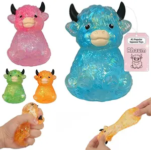 4Pcs Highland Cow Squishy ToyCute Mini Animal Slow Rising Fidget Sensory Toy Stress Relief Easter Basket Stuffer Gift for Cow Lovers