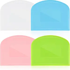 4 Pieces Food Scraper Set Flexible Dough Scraper for Sourdough Multifunctional Kitchen Tool Baking Scraper Bread Dough Cutter Cake Smoother Icing White Green Blue Pink