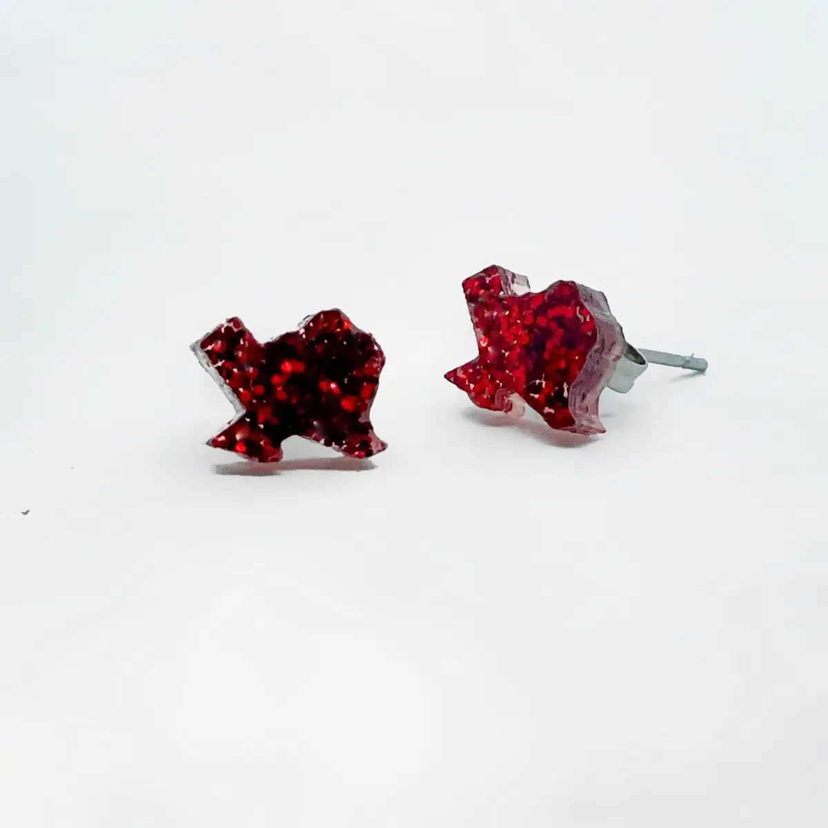 Mini Texas Acrylic Stud Earrings - Glitter Red