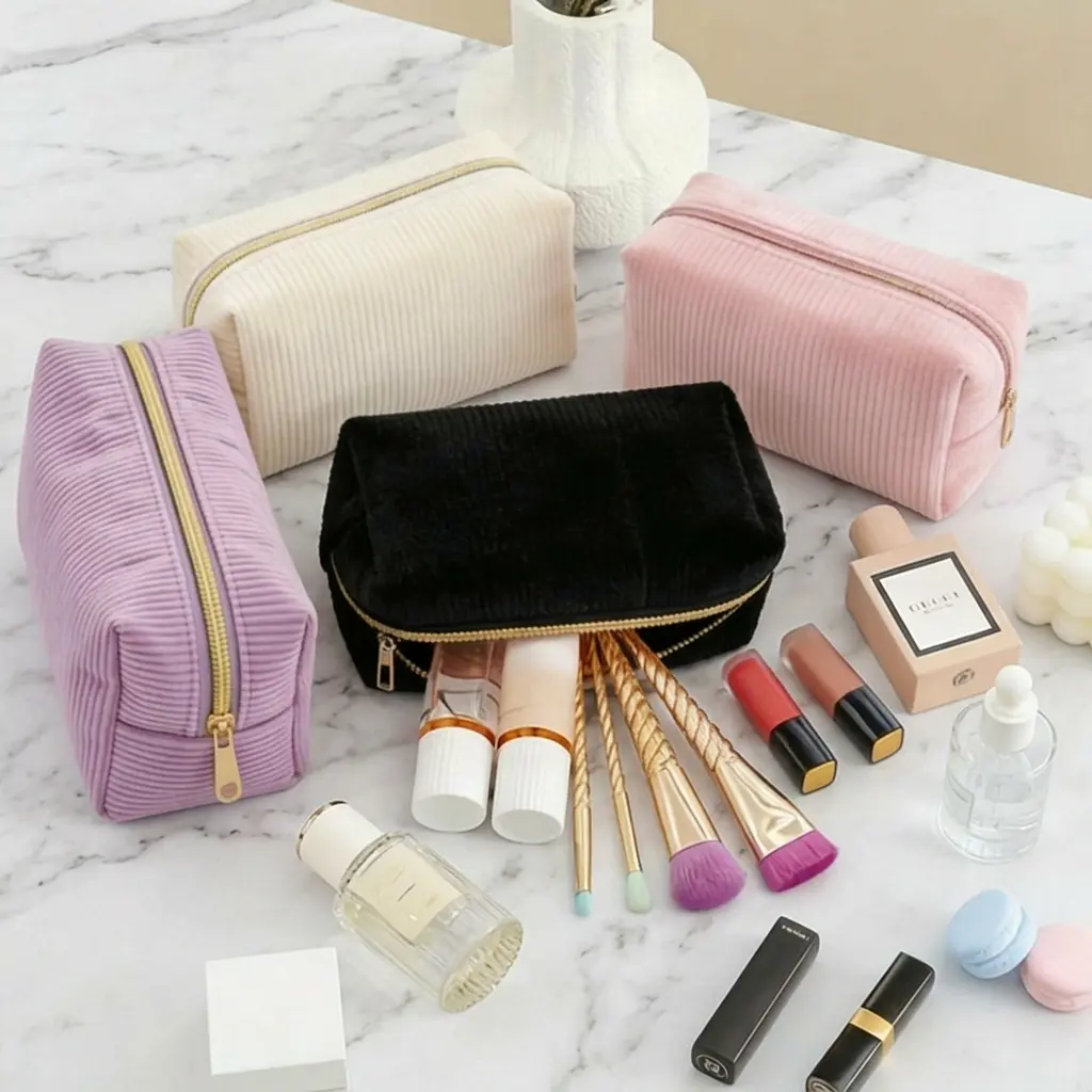 Portable Ccosmetic Storage Bag, Zipper Storage Organizer Bag, Multifunctional Stationery Storage Bag, Solid Color Travel Storage Bag