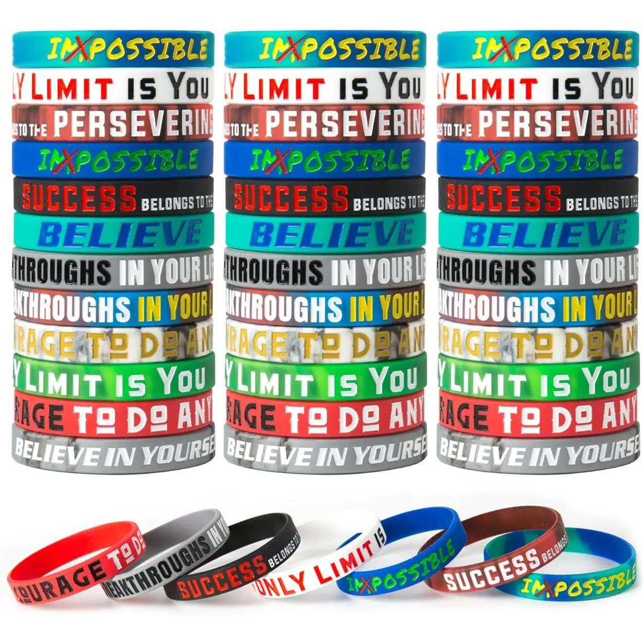 Unisex Silicone Bracelet Sets - 12 Inspirational Quote Wristbands for Teens, Fashion Costume Jewelry Accessories