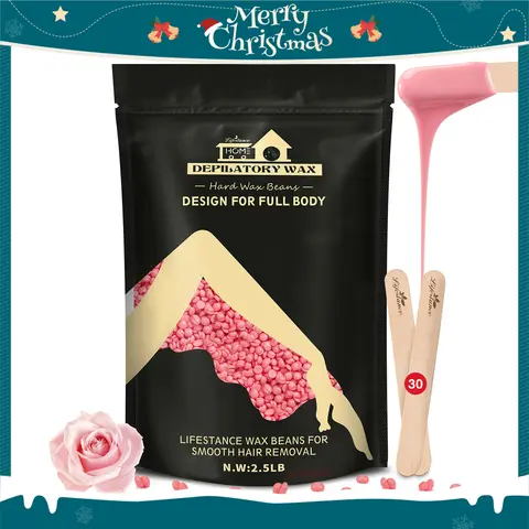Lifestance 2.5lb Pain-Free Hard Wax Beads Waxing Kit - Pink Jasmine Formula for Warmers, 30 Applicators for Women's Brazilian Bikini, Chest, Arms, Back Hair Removal