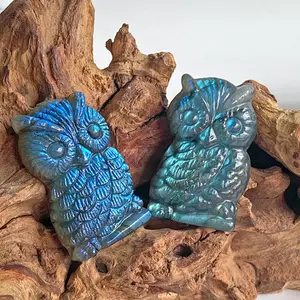 Labradorite Owl Carving Strong Flash High Quality Natural Healing Crystal Gorgeous Stone Gemstone Jewelry Energy Love Girlfriend Boyfriend Souvenir Valentine Anniversary New Year Christmas Halloween Birthday Gift