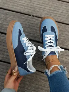 Women's Fashion Colorblock Lace Up Low Top Sneakers, 2024 New Style Casual Comfortable Sports Shoes for Daily Wear, Female All-match Round Toe Shoes for Daily Wear, Colorblock Patchwork Sneakers