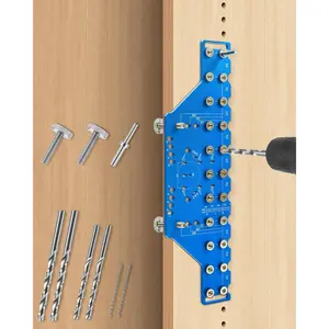 2-in-1 11-Holes Shelf Pin, Concealed Hinge Jig, Drilling Guide with Self-Contained Clamping, All-Metal Jig for Cabinet Hinge & 1/4" 5mm Shelf Pin, Woodworking Drill Guide Tool
