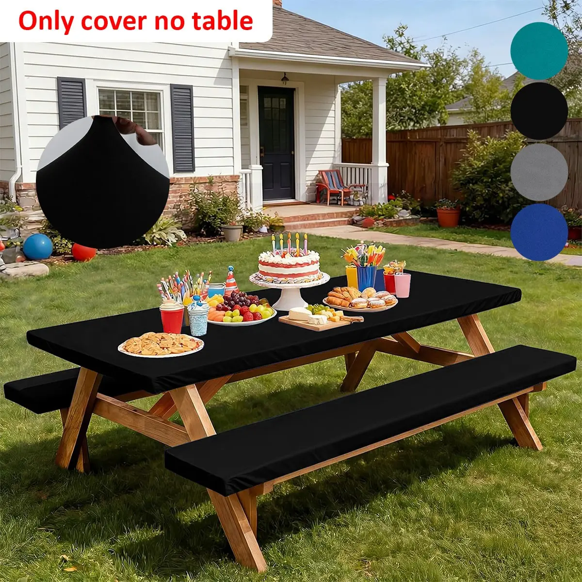 3-Piece Solid Color Elastic Dining Tablecloth Set, Includes 1 Tablecloth and 2 Bench Covers, Durable Design for Daily Use, Easy Installation and Maintenance, Outdoor