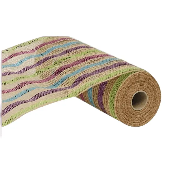 10.5" x 10yd Poly Jute Metallic Stripe Mesh – Multi