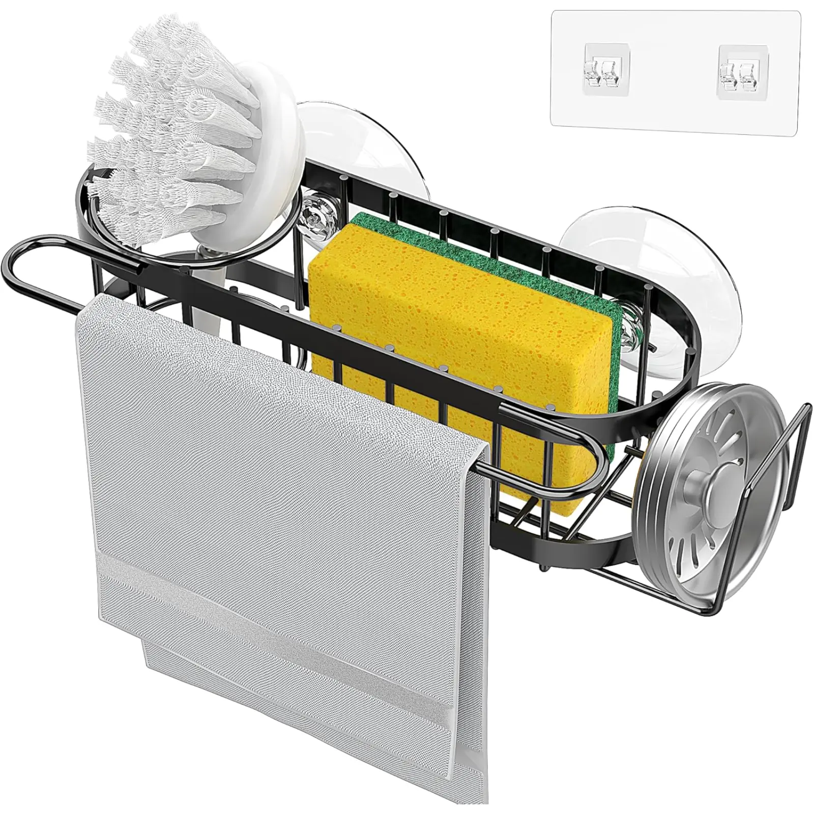Round Corrosion-Resistant Durable Stainless Steel Kitchen Hanging Organizer Caddy - Hangable, Adjustable In-Sink Storage with 2 Installation Options (Suction, Adhesive Racks), Holds Sponges, Brushes, Dish Cloths, Stoppers, Supports 0 - 5 Kg Load