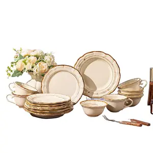 4/8-piece ceramic tableware set, Western style tableware set, including plates, bowls, mugs, Roman style, retro, high-end, suitable for 2 people, can be heated in the microwave, machine washed, Ceramic Dinnerware Set